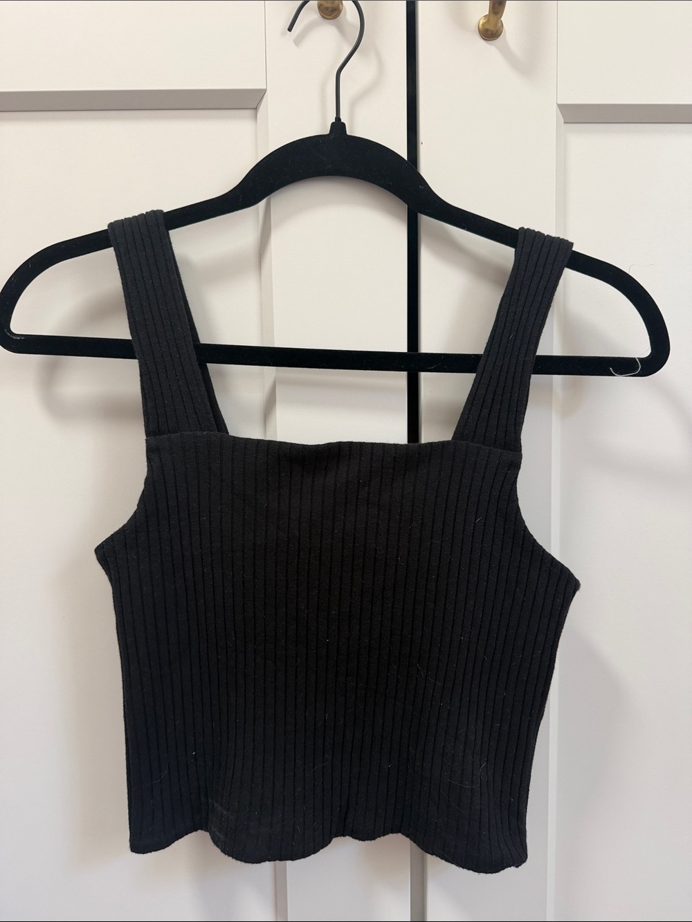American Eagle Soft & Sexy Black Ribbed Square-Neck Tank Top - Women's